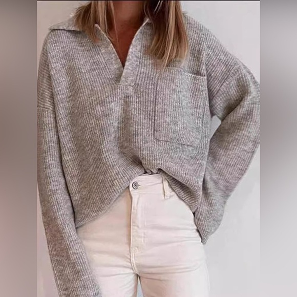 A Classy Chic Boutique Sweaters - Full Size Johnny Collar Dropped Shoulder Sweater Plus Size